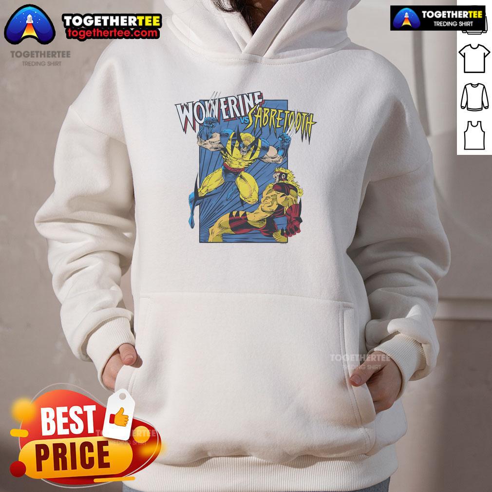 Official X-Men Wolverine vs Sabretooth hoodie featuring iconic comic art and vibrant colors, perfect for Marvel fans.