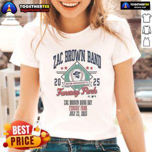 Zac Brown Band ladies tee from their 2025 concert at Fenway Park, Boston MA, featuring vibrant graphics and a stylish design.