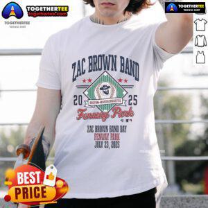 Alt Text: Official Zac Brown Band Fenway Park Boston MA 2025 T-Shirt featuring vibrant design and concert details.