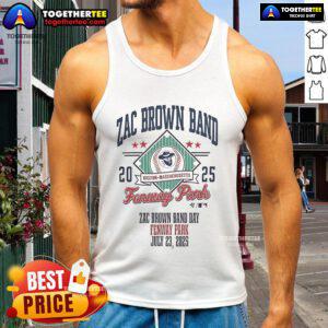 Official Zac Brown Band Fenway Park Boston MA 2025 tank top featuring vibrant design and logo for fans.