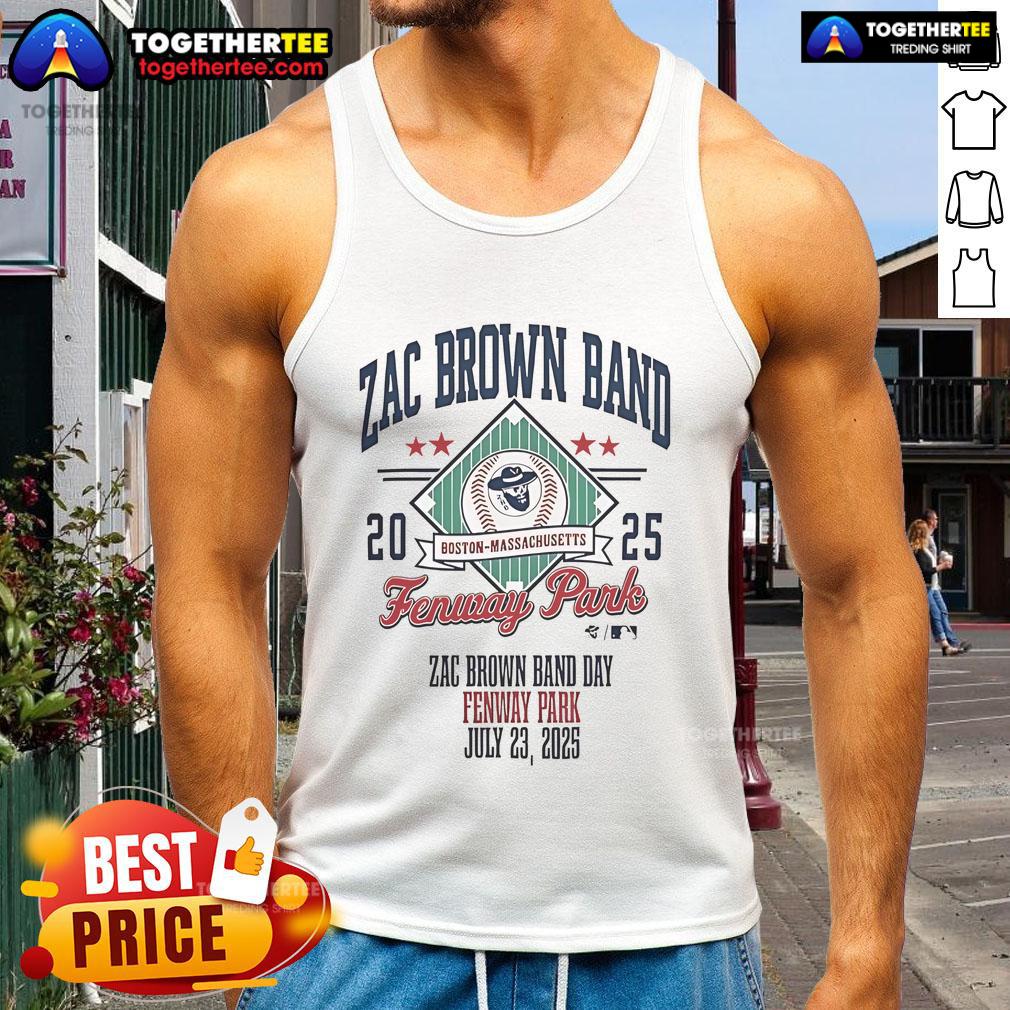 Official Zac Brown Band Fenway Park Boston MA 2025 tank top featuring vibrant design and logo for fans.