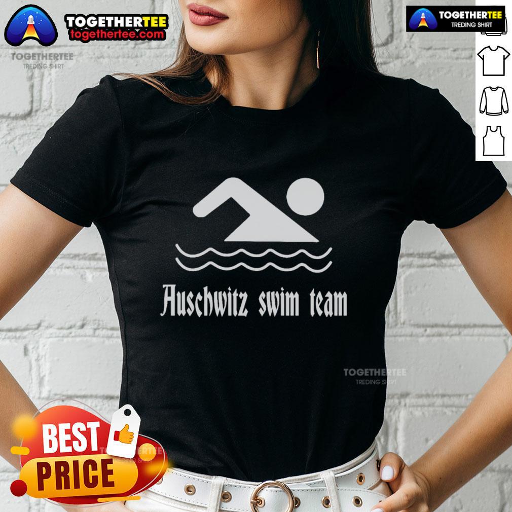 Original Auschwitz Swim Team Ladies Tee featuring unique design and historical reference, perfect for casual wear.