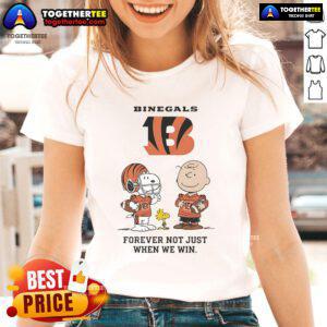 Alt Text: Original Cincinnati Bengals Charlie Brown Snoopy tee featuring Bengals Forever, Not Just When We Win slogan.