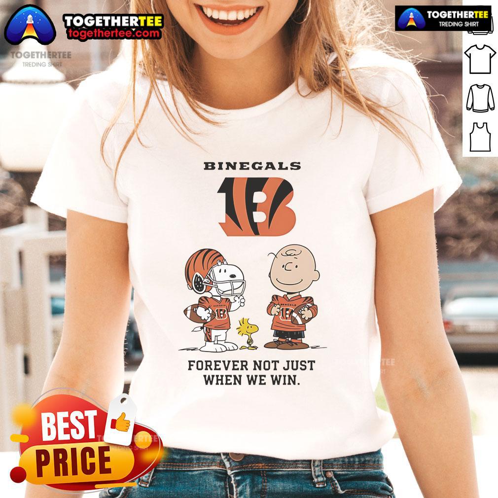 Alt Text: Original Cincinnati Bengals Charlie Brown Snoopy tee featuring Bengals Forever, Not Just When We Win slogan.