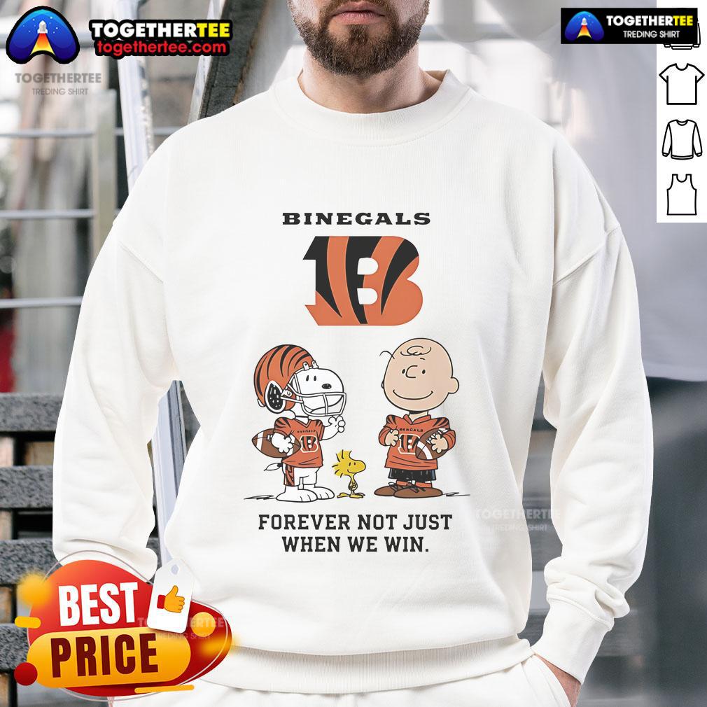 Original Cincinnati Bengals Charlie Brown Snoopy sweatshirt featuring 'Bengals Forever, Not Just When We Win' design.