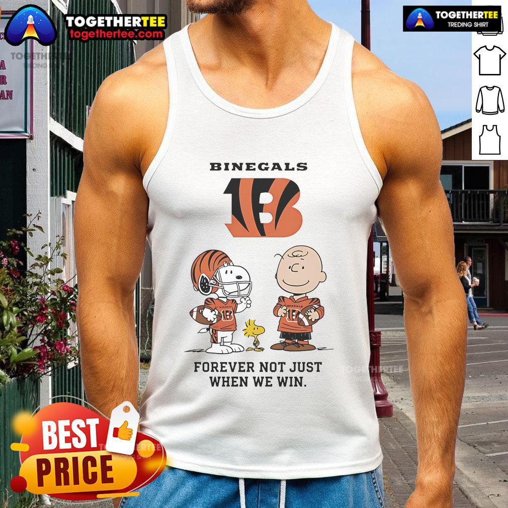 Original Cincinnati Bengals Charlie Brown Snoopy tank top: 'Bengals Forever, Not Just When We Win' design in vibrant colors.