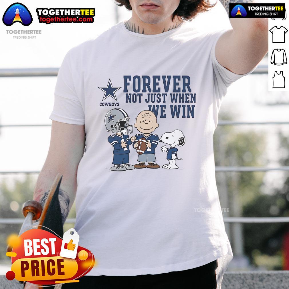 Alt Text: Original Dallas Cowboys Charlie Brown Snoopy Cowboys Forever T-Shirt celebrating team spirit and fandom.