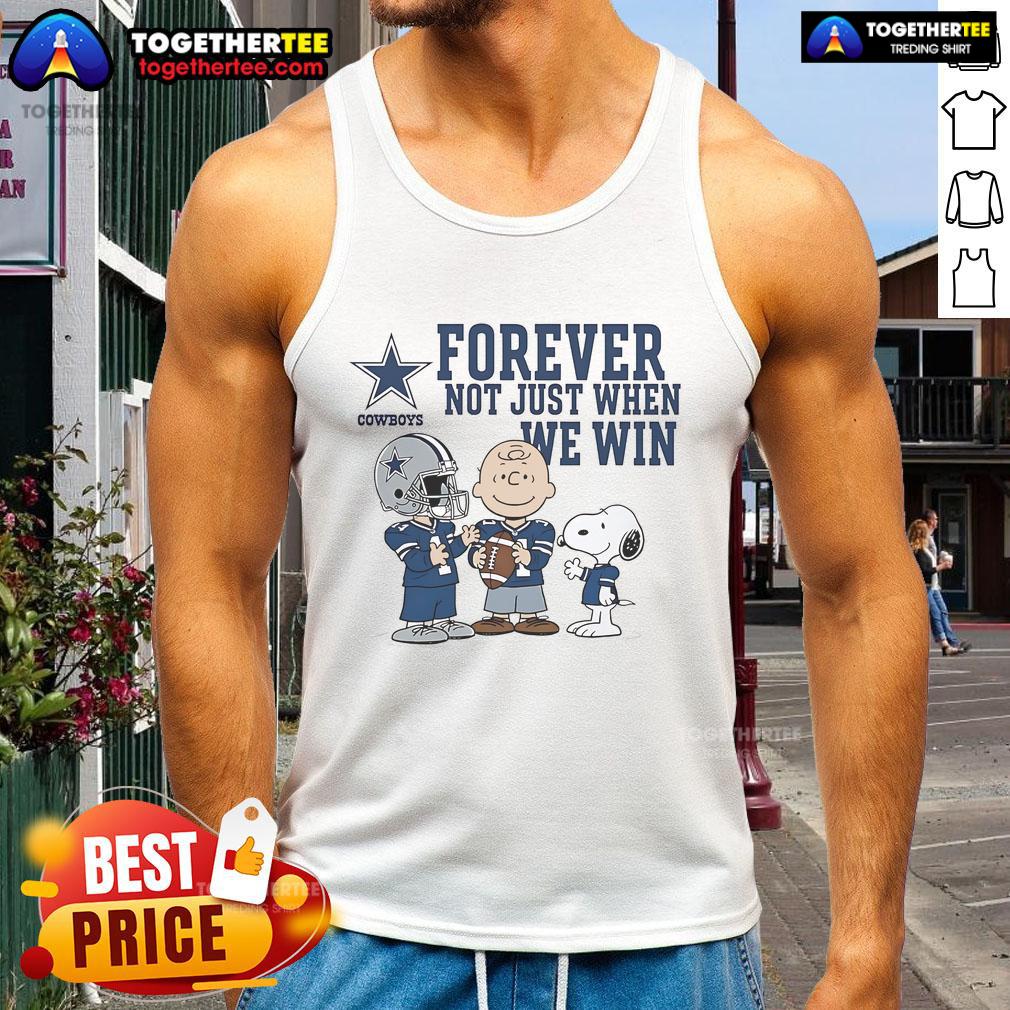 Original Dallas Cowboys Charlie Brown Snoopy 'Cowboys Forever' tank top featuring playful football-themed design.