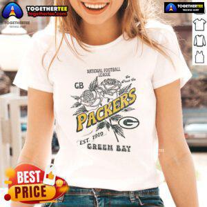 Original Green Bay Packers ladies tee, celebrating the NFL team established in 1919, featuring team colors and logo.