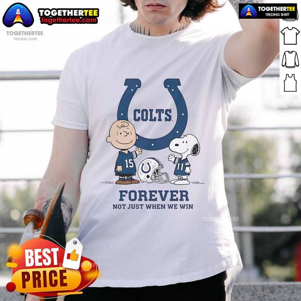 Alt Text: Original Indianapolis Colts Charlie Brown Snoopy Colts Forever T-Shirt celebrating team spirit, not just wins.