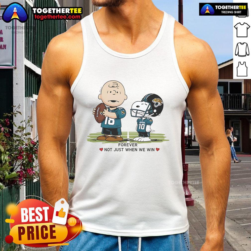 Alt Text: Original Jacksonville Jaguars Charlie Brown Snoopy tank top with 'Jaguars Forever Not Just When We Win' design.