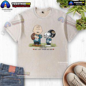 Alt Text: Original Jacksonville Jaguars Charlie Brown Snoopy shirt featuring Jaguars Forever, Not Just When We Win design.