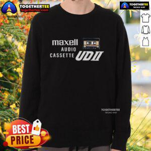 Alt Text: Original Maxell Audio Cassette UD II sweatshirt featuring vintage cassette design, perfect for music lovers.