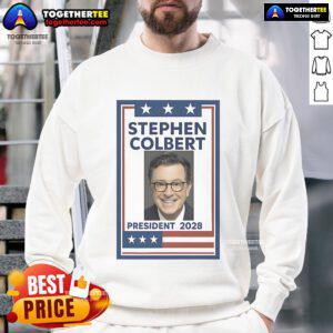 Original Stephen Colbert President 2028 Sweatshirt featuring bold design and vibrant colors, perfect for fans and supporters.