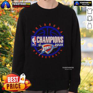 Premium 2025 NBA Finals Champions Oklahoma City Thunder Circle Sweatshirt in vibrant colors, perfect for fans.