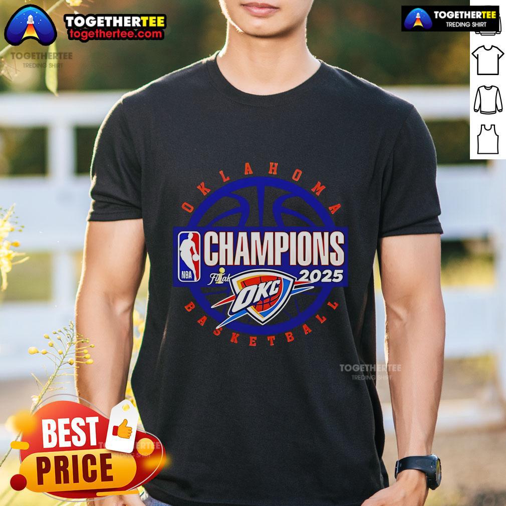 Alt Text: Premium 2025 NBA Finals Champions Oklahoma City Thunder Circle T-Shirt featuring team logo and vibrant colors.