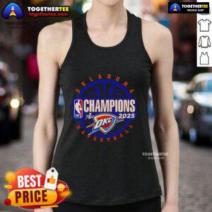 Premium 2025 NBA Finals Champions Oklahoma City Thunder Circle Tank Top showcasing team pride and stylish design.