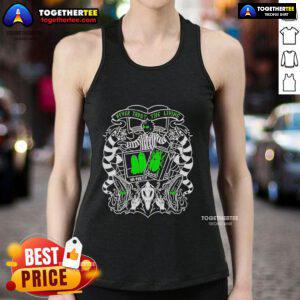 Alt Text: Premium Beetlejuice Never Trust The Living tank top featuring a bold graphic design, perfect for fans and casual wear.
