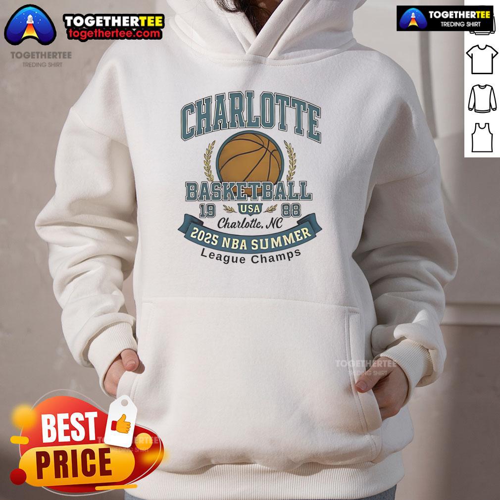 Premium Charlotte Hornets Basketball 2025 Summer League Champs Hoodie featuring team colors and logo design.