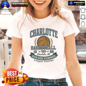 Premium Charlotte Hornets Basketball 2025 Summer League Champs ladies tee in stylish design for female fans.