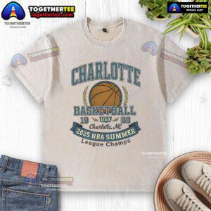 Alt Text: Premium Charlotte Hornets Basketball 2025 Summer League Champs washed t-shirt in vibrant colors, perfect for fans.