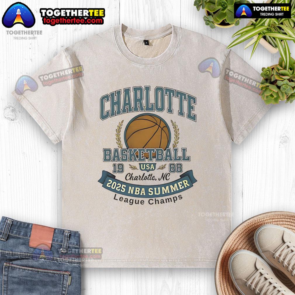 Alt Text: Premium Charlotte Hornets Basketball 2025 Summer League Champs washed t-shirt in vibrant colors, perfect for fans.