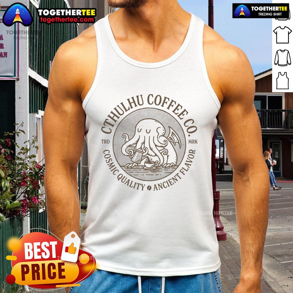 Premium Cthulhu Coffee Co tank top featuring an eye-catching design perfect for fans of coffee and cosmic horror.