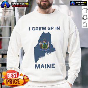 Cozy Premium I Grew Up In Maine Sweatshirt in navy blue, perfect for showcasing Maine pride and casual style.