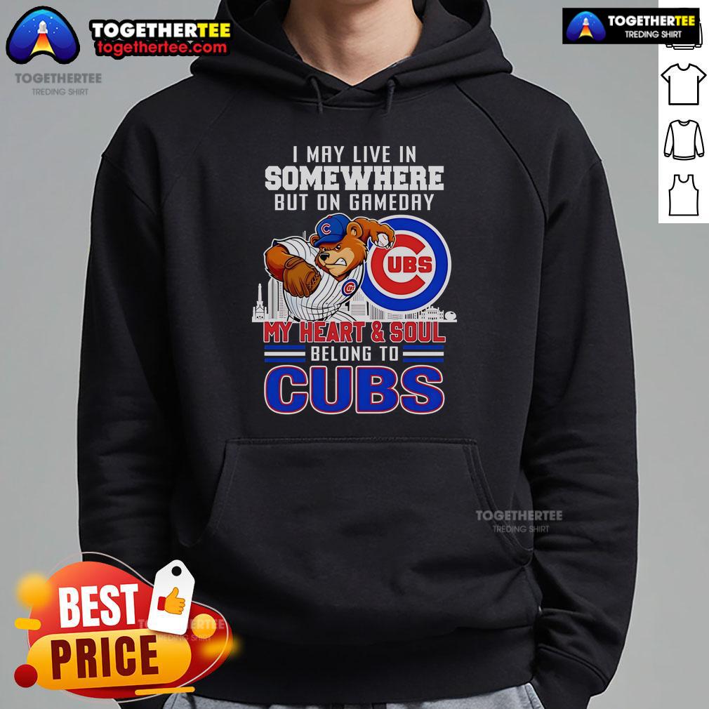 Alt Text: Chicago Cubs hoodie with the phrase 'My heart and soul belong to Chicago Cubs' perfect for game day.