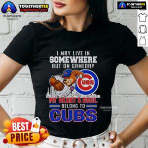 Chicago Cubs ladies tee featuring 'My heart and soul belong to Chicago Cubs' design for game day pride.