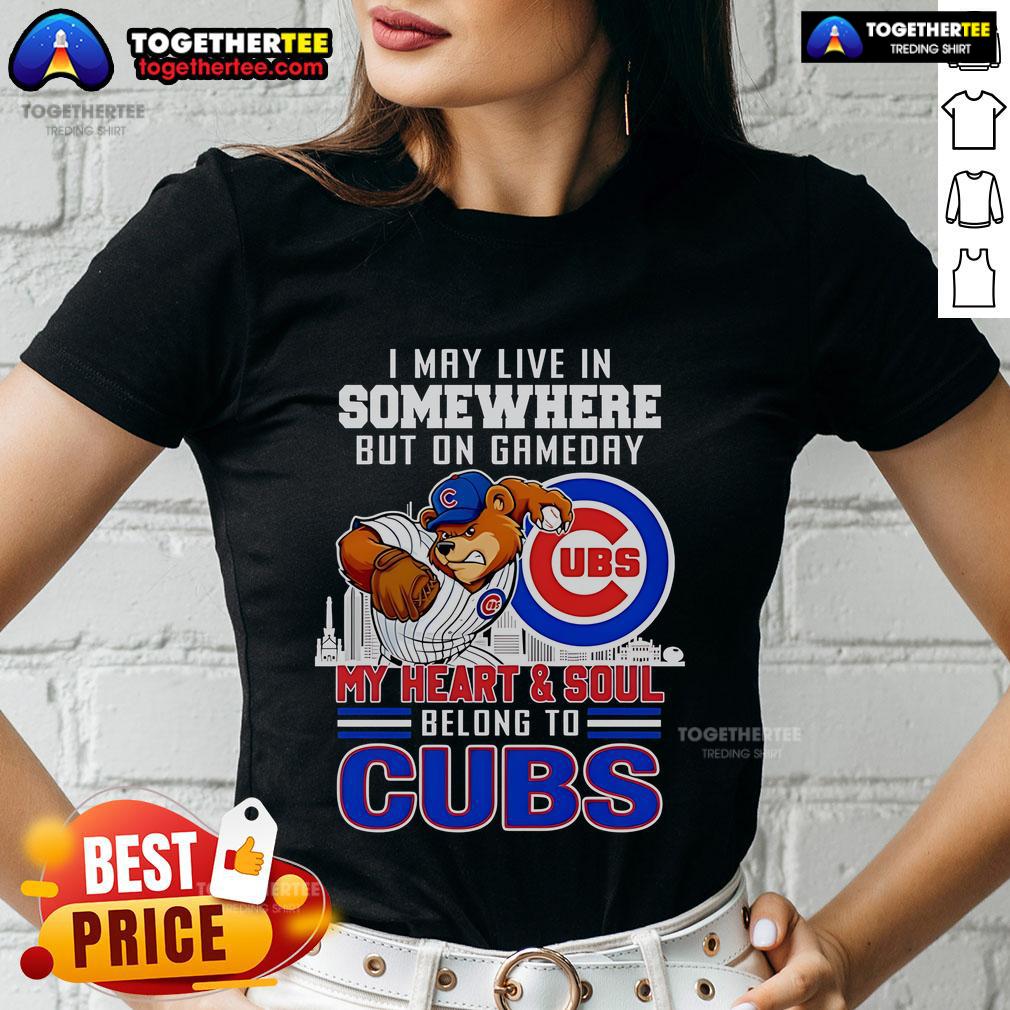 Chicago Cubs ladies tee featuring 'My heart and soul belong to Chicago Cubs' design for game day pride.