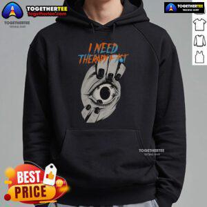Alt Text: Premium 'I Need Therapy Fast' hoodie featuring an eyeball in hand and an urgent gaze, perfect for mental health awareness.