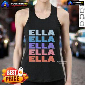 Alt Text: Premium modern repeated text design on Ella 2025 tank top in stylish colors, perfect for casual wear.