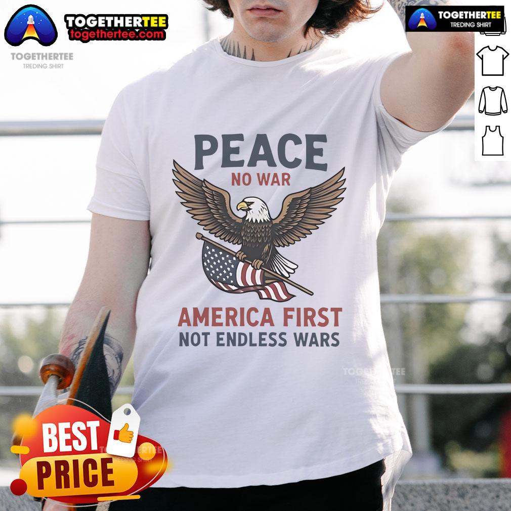 Premium No War Peace America First T-Shirt featuring the American flag design, symbolizing patriotism and peace.
