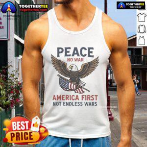 Premium No War Peace America First tank top featuring a bold American flag design for patriotic fashion.