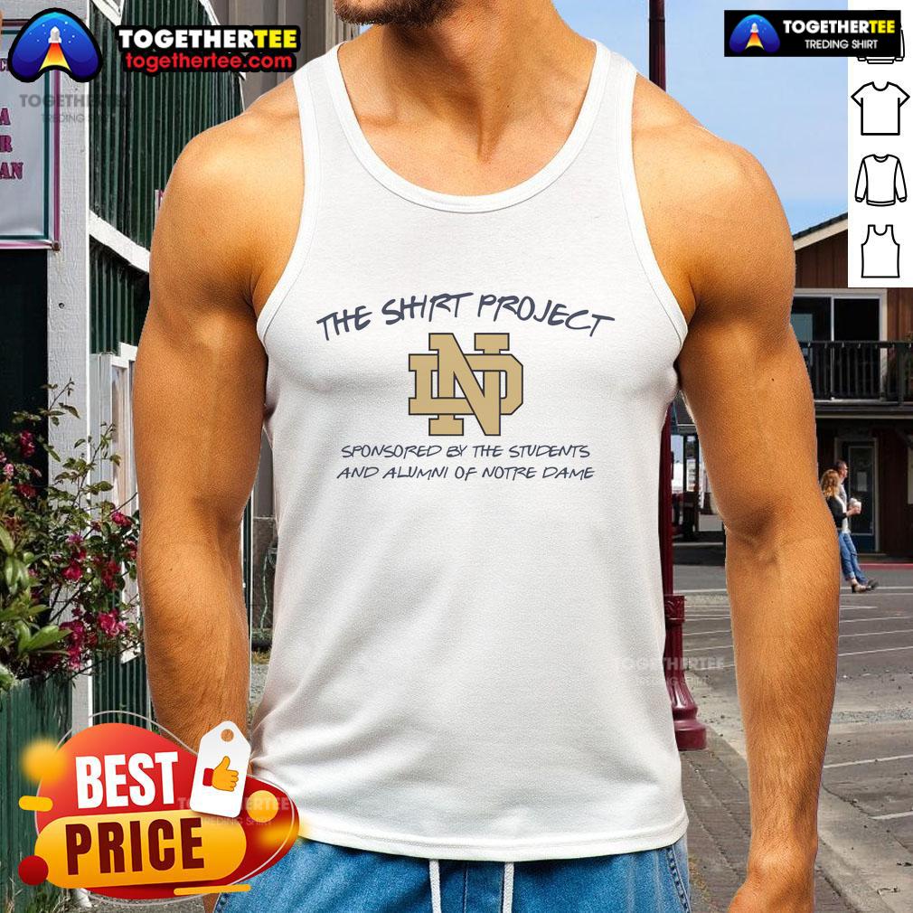 Alt Text: Premium Notre Dame Fighting Irish tank top from The Shirt Project, featuring vibrant team colors and logo design.