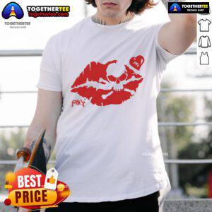 Alt Text: Premium P&Y Kiss Skull Heart T-Shirt featuring a stylish skull and heart graphic on a soft fabric background.