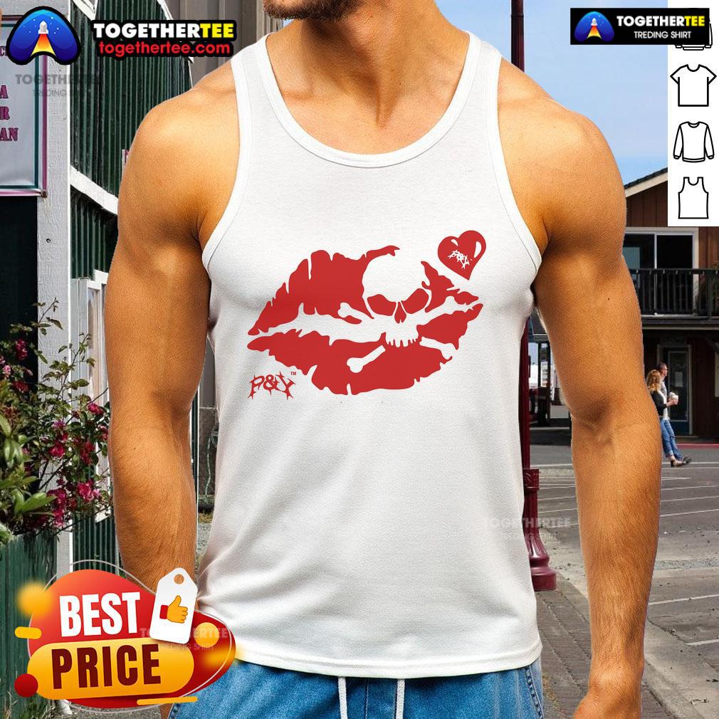 Premium PY Kiss Skull Heart Tank Top featuring a stylish skull and heart graphic, perfect for edgy fashion enthusiasts.