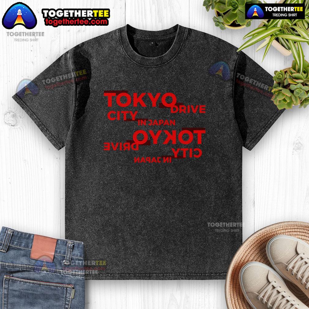 Alt Text: Premium Tokyo City Drive-In Japan Typography Washed T-Shirt featuring bold graphic design and stylish casual fit.