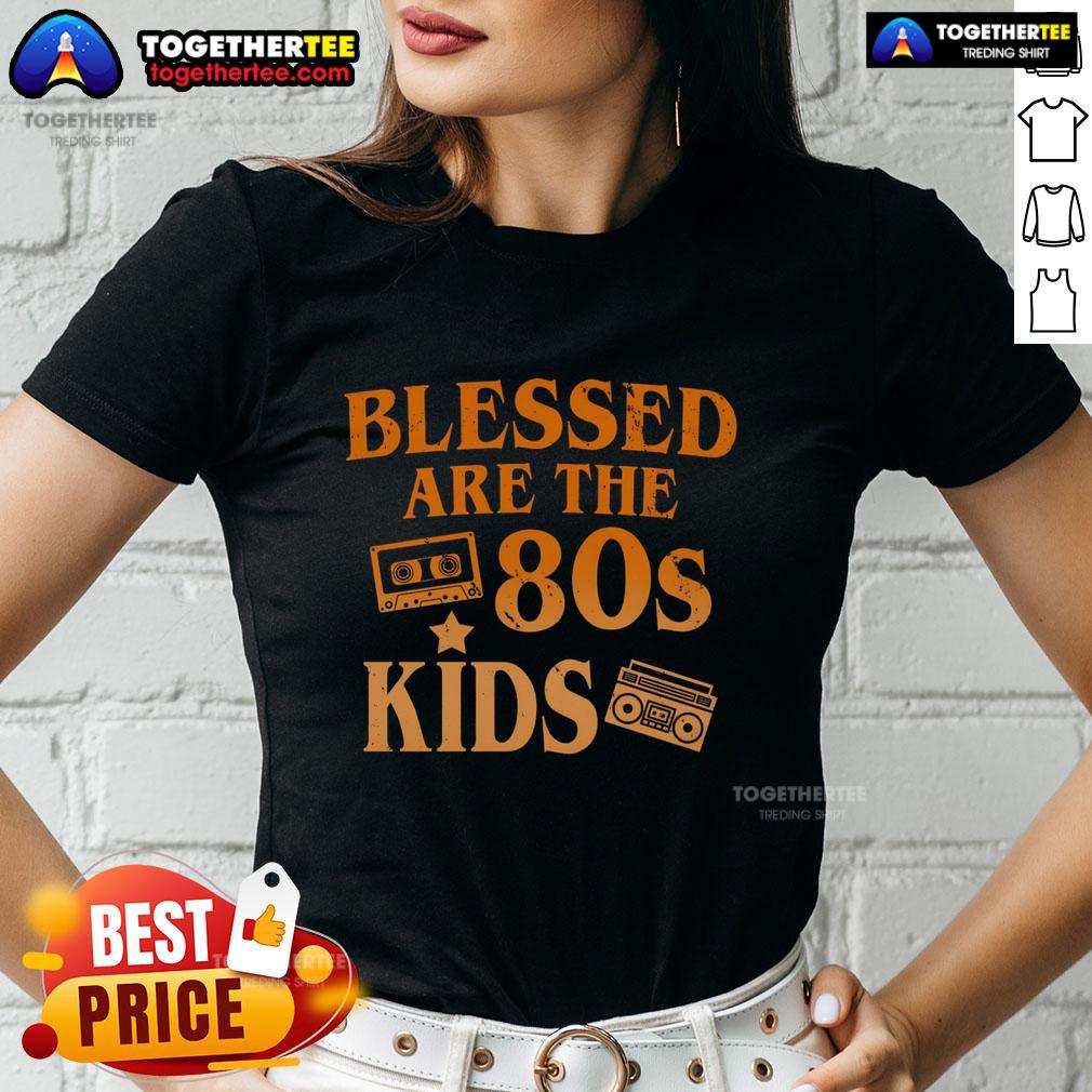 Pretty Blessed Are The 80s Kids Ladies Tee featuring retro design and vibrant colors, perfect for nostalgic fashion lovers.