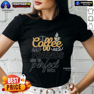 Pretty coffee and friends enjoying a cozy moment in a stylish ladies tee, perfect mix of comfort and style.