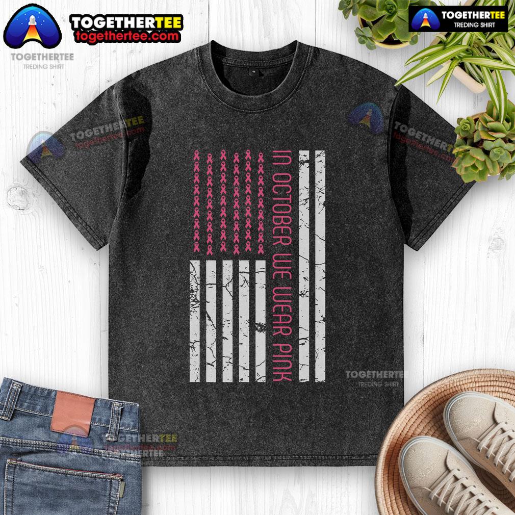 Pretty in October: We Wear Pink America Flag Breast Cancer Awareness Washed T-Shirt for support and style.
