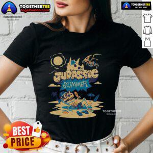 Pretty Jurassic Summer Dinosaur Skeleton Ladies Tee featuring a stylish dino graphic perfect for summer fashion.