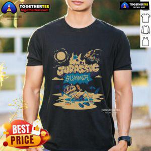 Pretty Jurassic Summer Dinosaur Skeleton T-Shirt featuring a vibrant dino graphic, perfect for summer adventures.