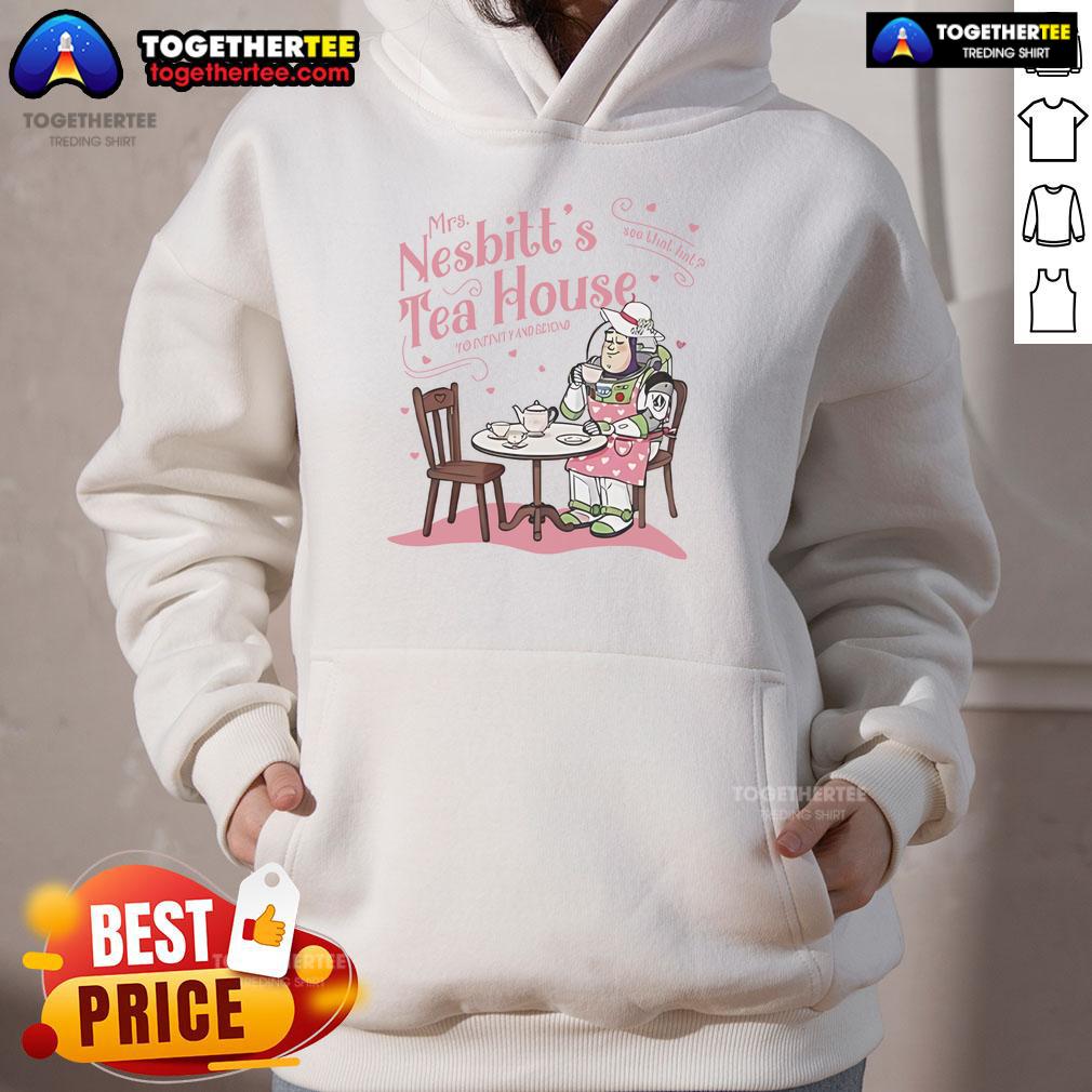 Buzz Lightyear hoodie at Pretty Mrs. Nesbitt's Tea House, featuring a whimsical 'To Infinity and Beyond' design.