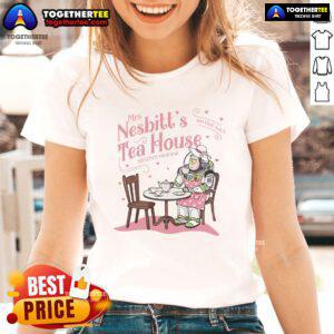 Pretty Mrs. Nesbitt's Tea House: Buzz Lightyear ladies tee featuring a whimsical hat design, perfect for fans of Toy Story.