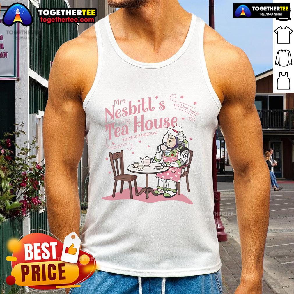 Alt Text: Buzz Lightyear tank top at Pretty Mrs. Nesbitt's Tea House, featuring a fun 'To Infinity and Beyond' design.