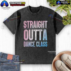 Pretty dancer in a washed t-shirt, just out of dance class, showcasing grace and style in a vibrant studio setting.