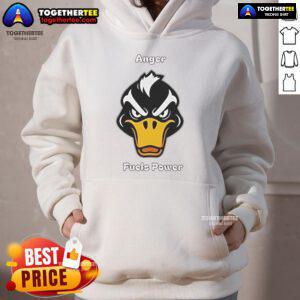 Top Angry Duck Fuels Power Hoodie featuring a vibrant graphic of an angry duck, perfect for casual wear and animal lovers.