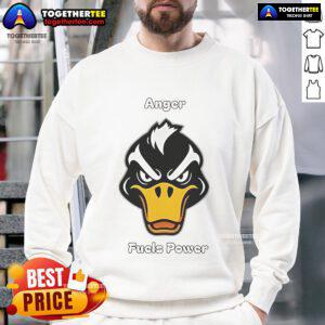 Top Angry Duck Fuels Power sweatshirt featuring a vibrant duck graphic and cozy design for casual wear.